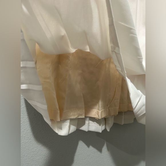 pleated beige champagne accordion linen cotton midi maxi church skirt lined sz 8 - Picture 5 of 8